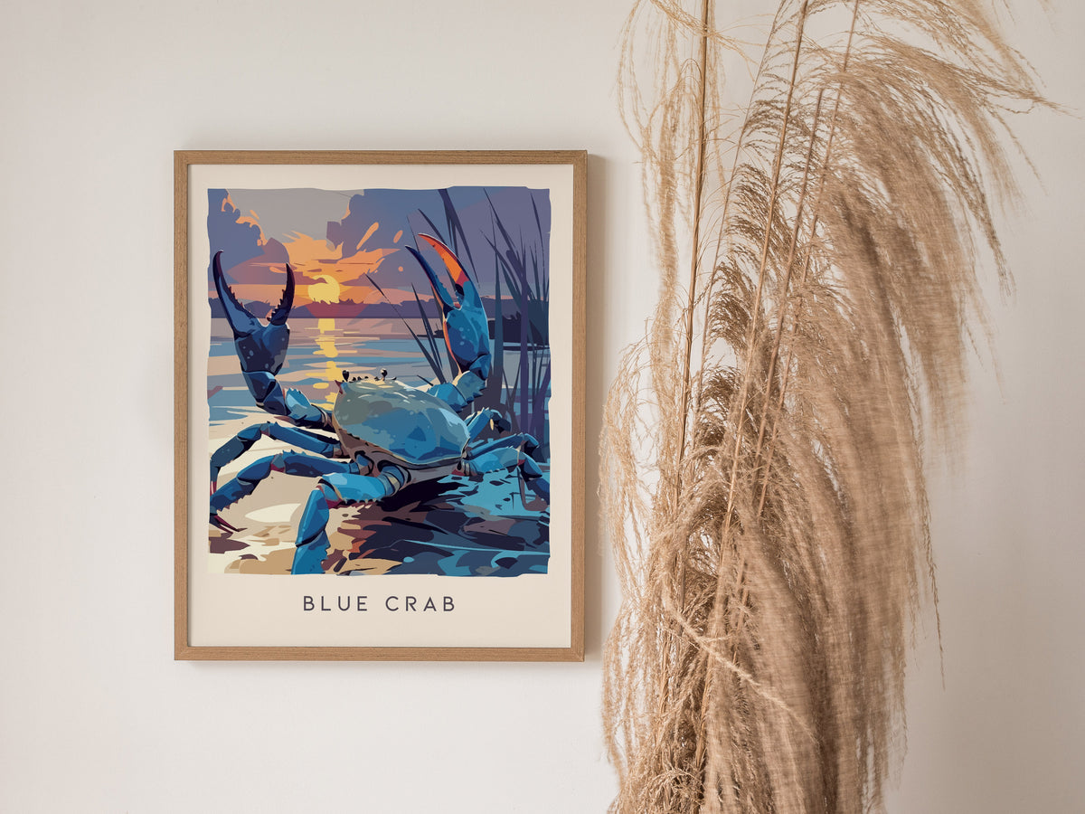 Blue Crab, Callinectes sapidus Poster | Coastal Wildlife Wall Art — styled in a modern interior