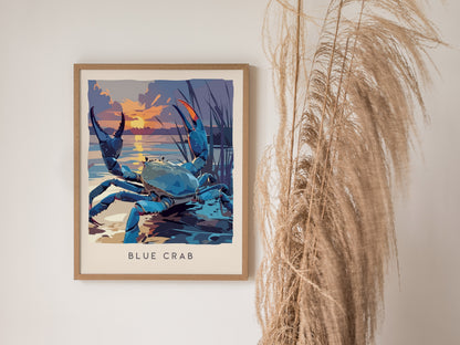 Blue Crab, Callinectes sapidus Poster | Coastal Wildlife Wall Art — styled in a modern interior