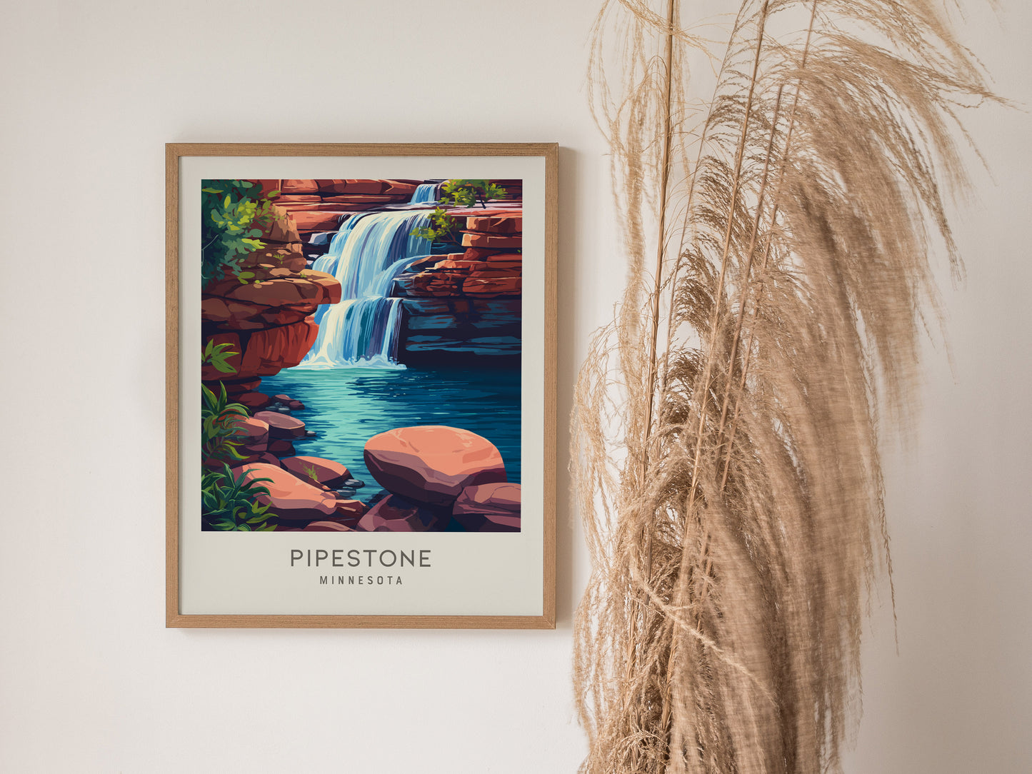 Pipestone Matte Border Poster | Minnesota Travel Wall Art — styled in a modern interior