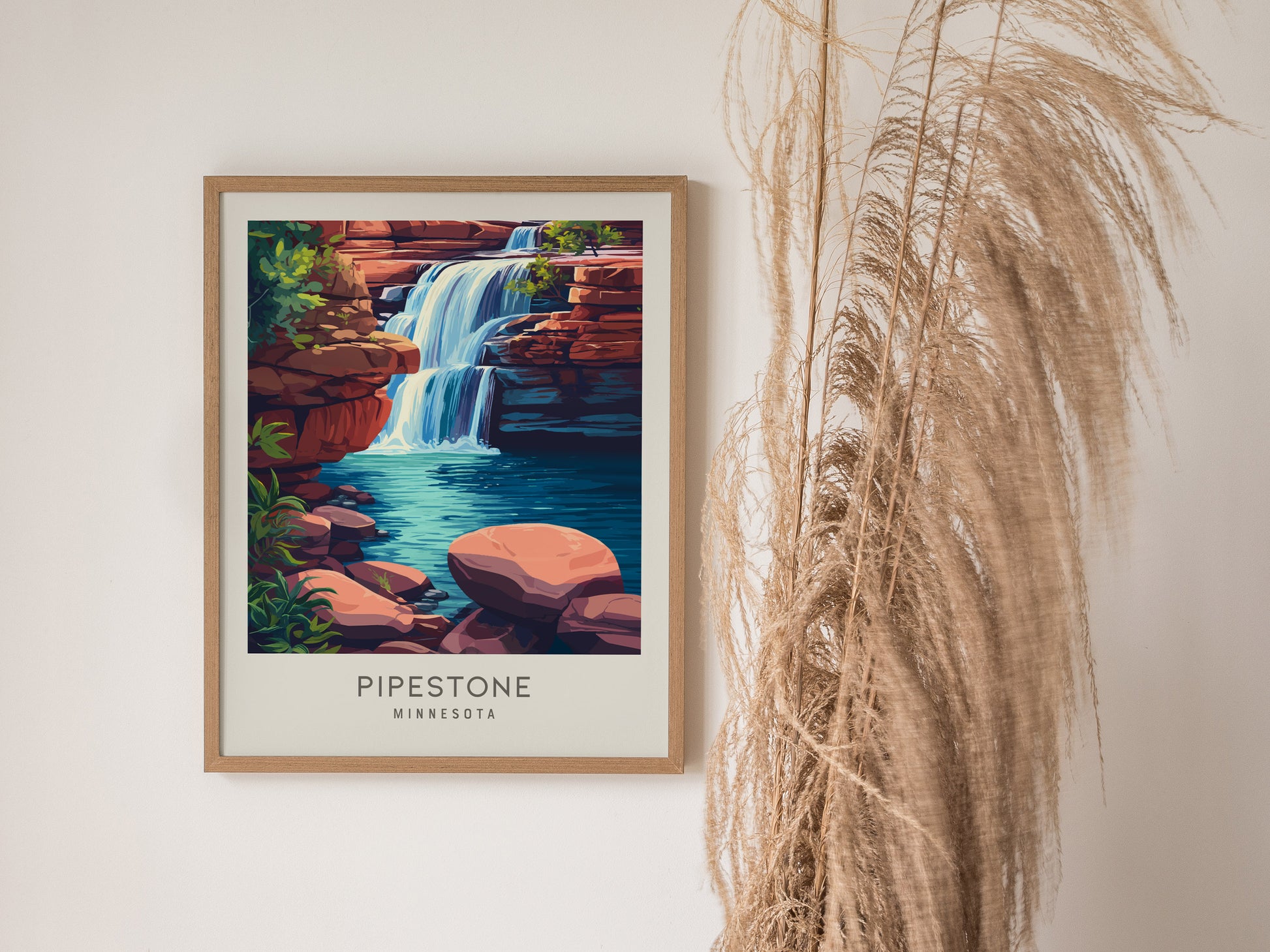 Pipestone Matte Border Poster | Minnesota Travel Wall Art — styled in a modern interior