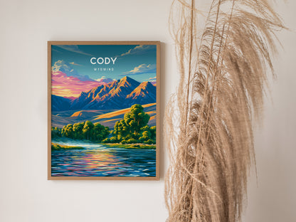 Cody, Wyoming Poster | Wild West Mountain Destination Print Wall Art — styled in a modern interior