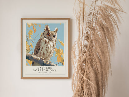 Eastern Screech Owl Framed Poster | Nature Bird Lover Nature Modern Wall Art | Bird Of Prey Audubon Print Cabin Decor