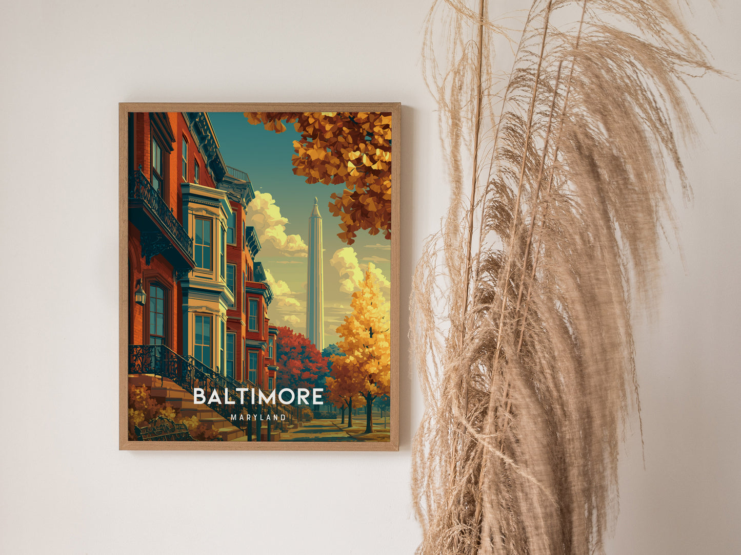 Baltimore, Maryland Poster | Harbor Skyline & Charm City Wall Art — styled in a modern interior