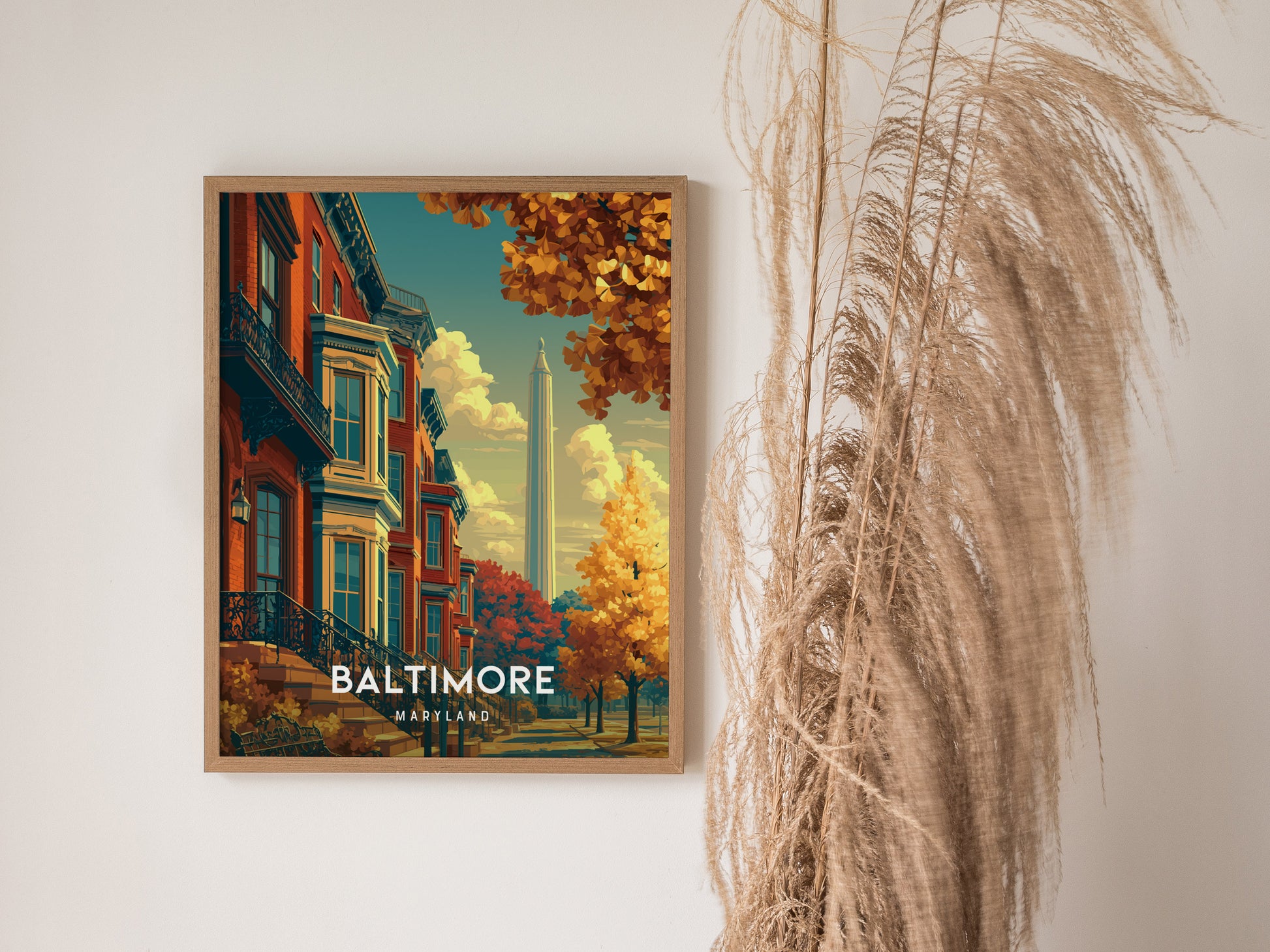 Baltimore, Maryland Poster | Harbor Skyline & Charm City Wall Art — styled in a modern interior