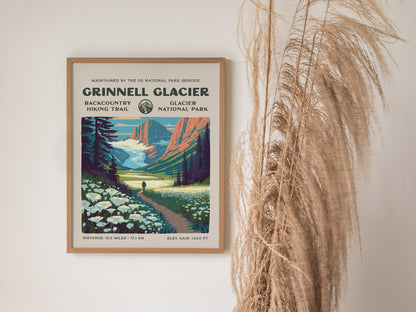 Grinnell Glacier, Glacier National Park Poster | Hiker Gift | Backcountry Trail Wall Art — styled in a modern interior