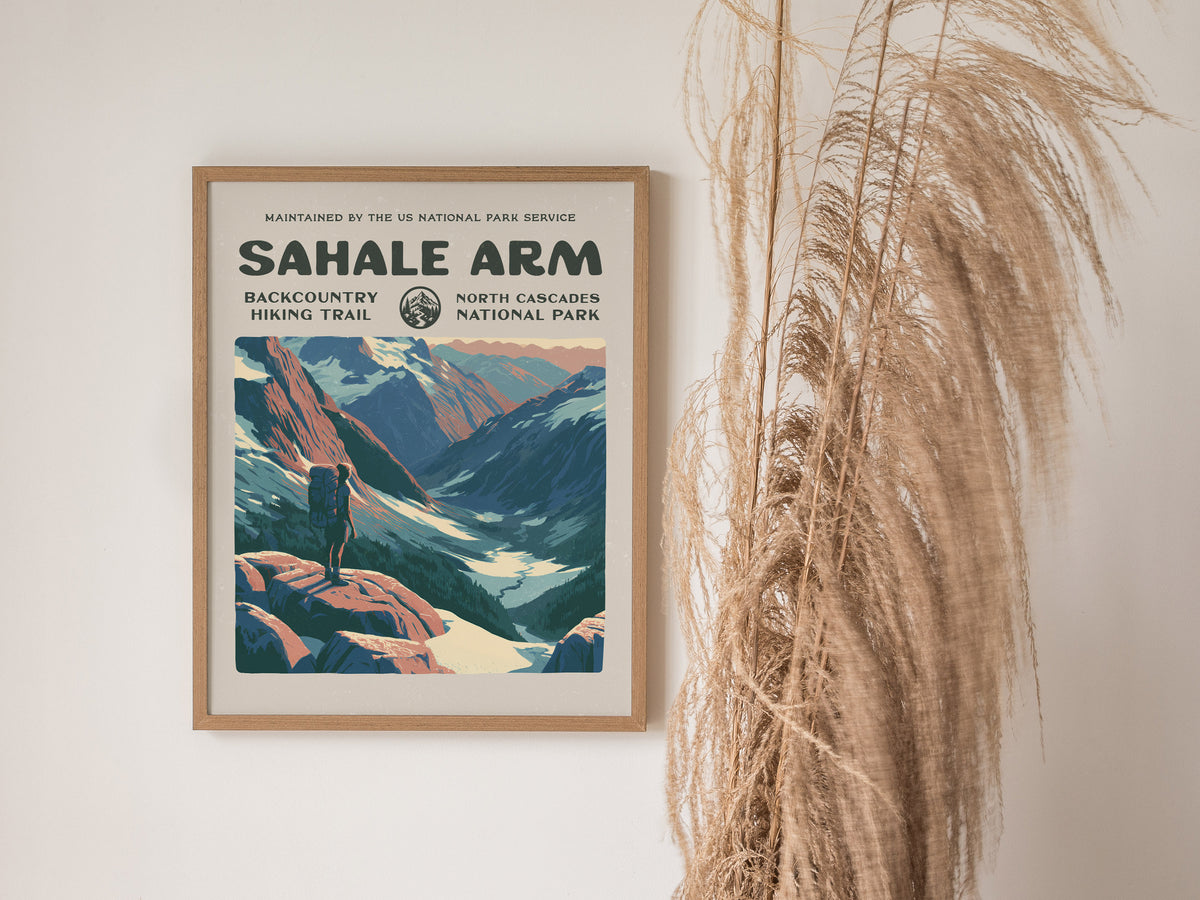 Sahale Arm, North Cascades National Park Poster | Hiker Gift | Backcountry Trail Wall Art — styled in a modern interior