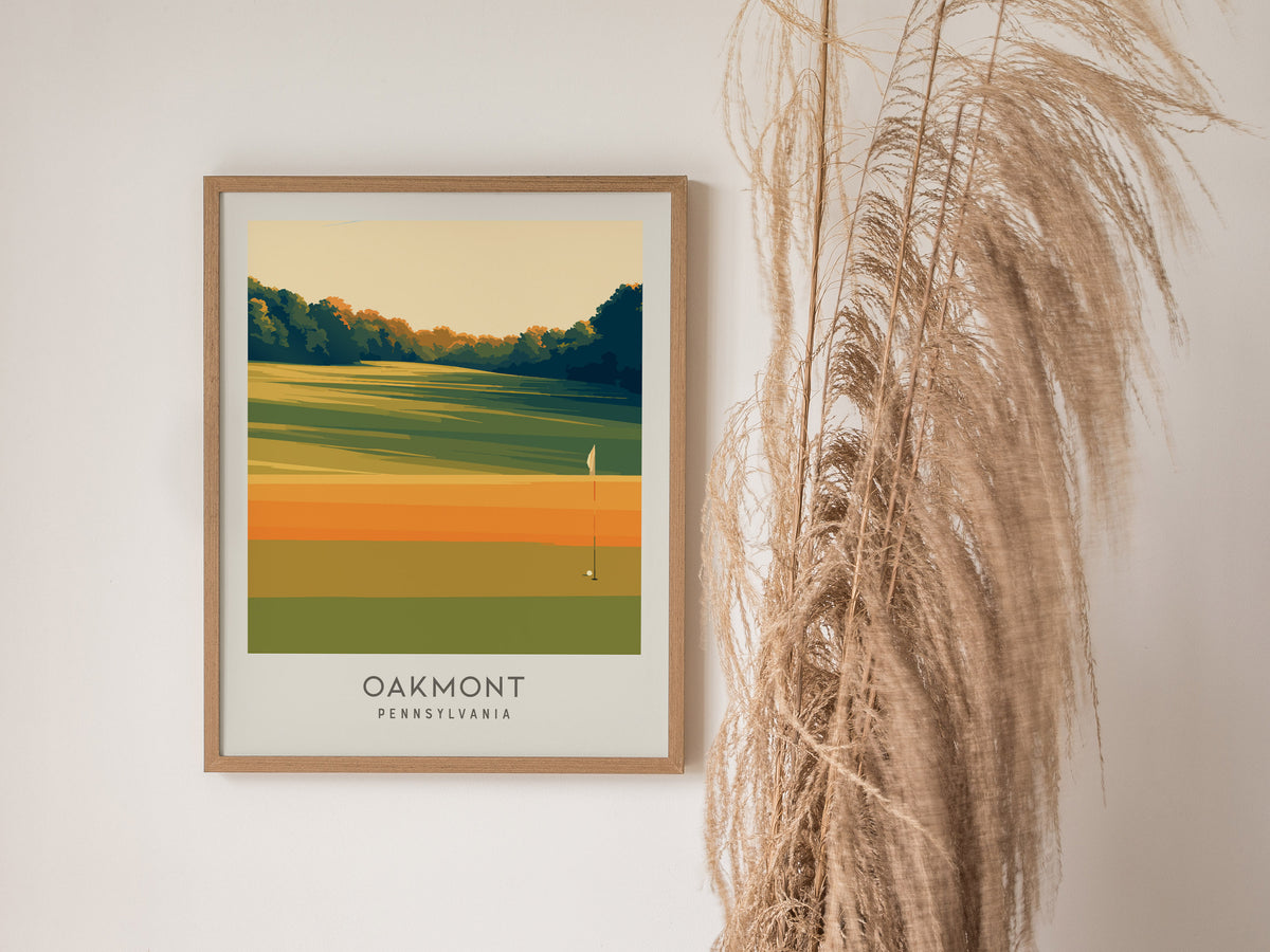 Oakmont Matte Border Poster | Pennsylvania Golf Course Print & Country Club Decor — styled in a modern interior