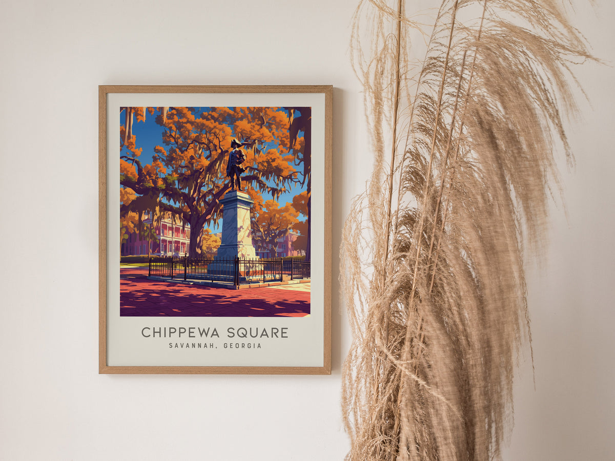Chippewa Square Matte Border Poster | Savannah, Georgia Travel Wall Art — styled in a modern interior