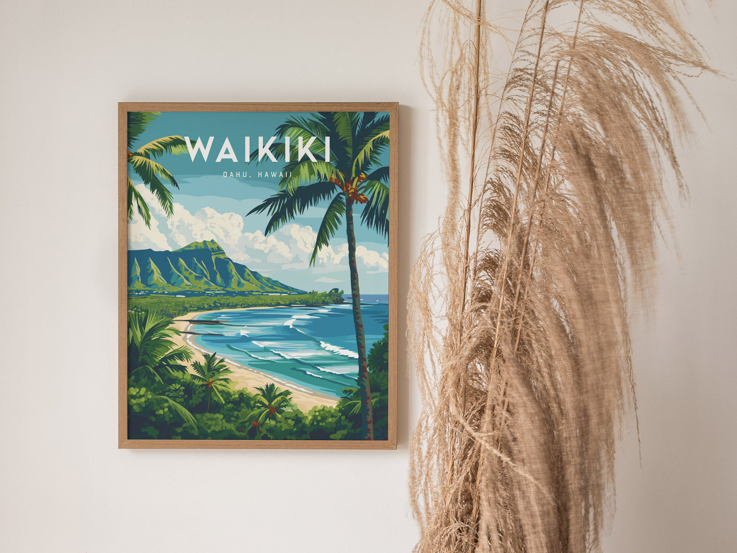 Waikiki Beach Poster | Hawaii Diamond Head Art Oahu Paradise Print