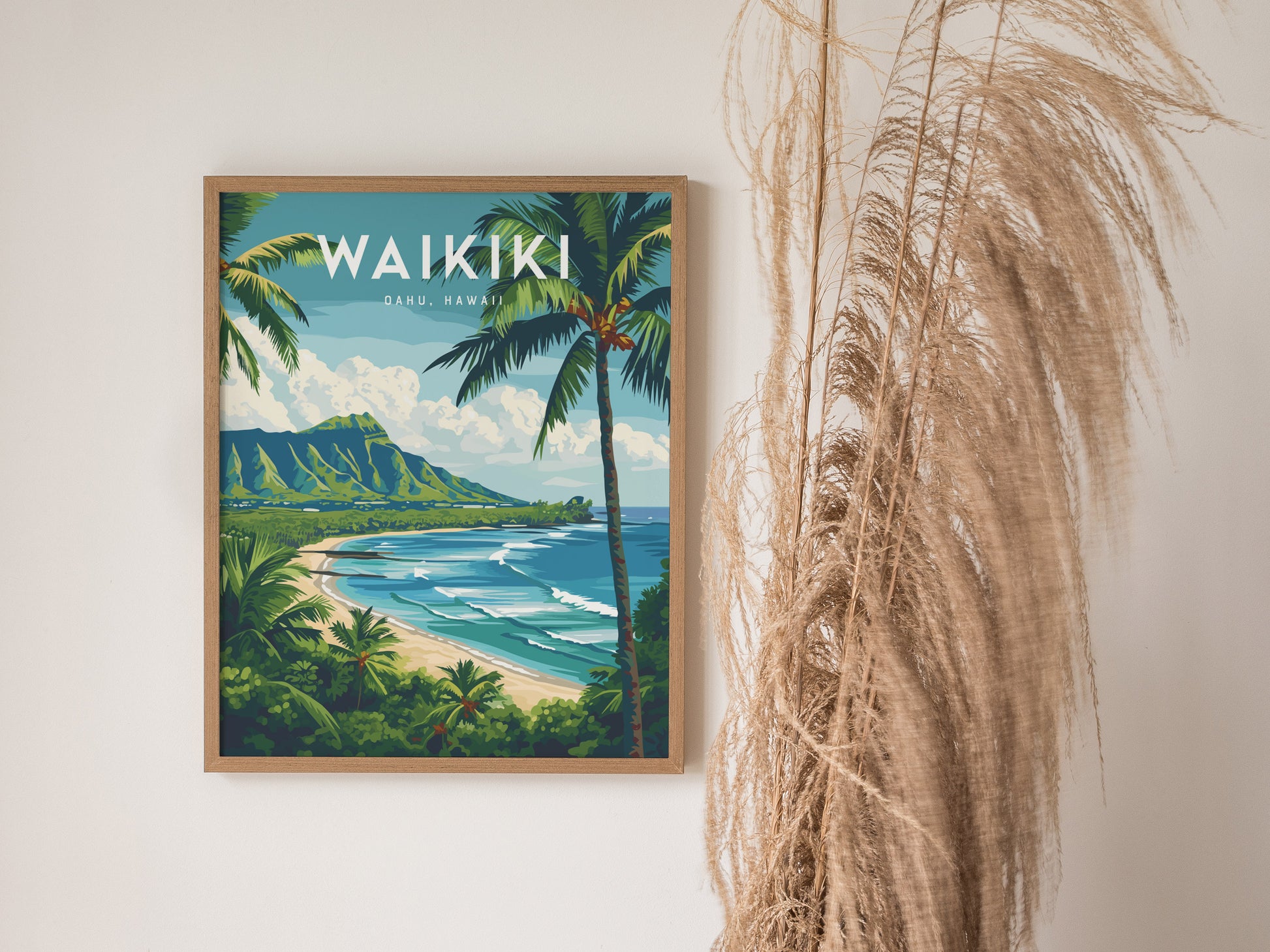 Waikiki Beach Poster | Hawaii Diamond Head Art Oahu Paradise Print