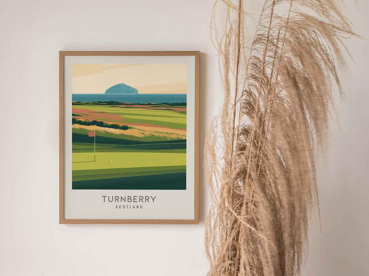 Turnberry Matte Border Poster | Scotland Travel Wall Art — styled in a modern interior