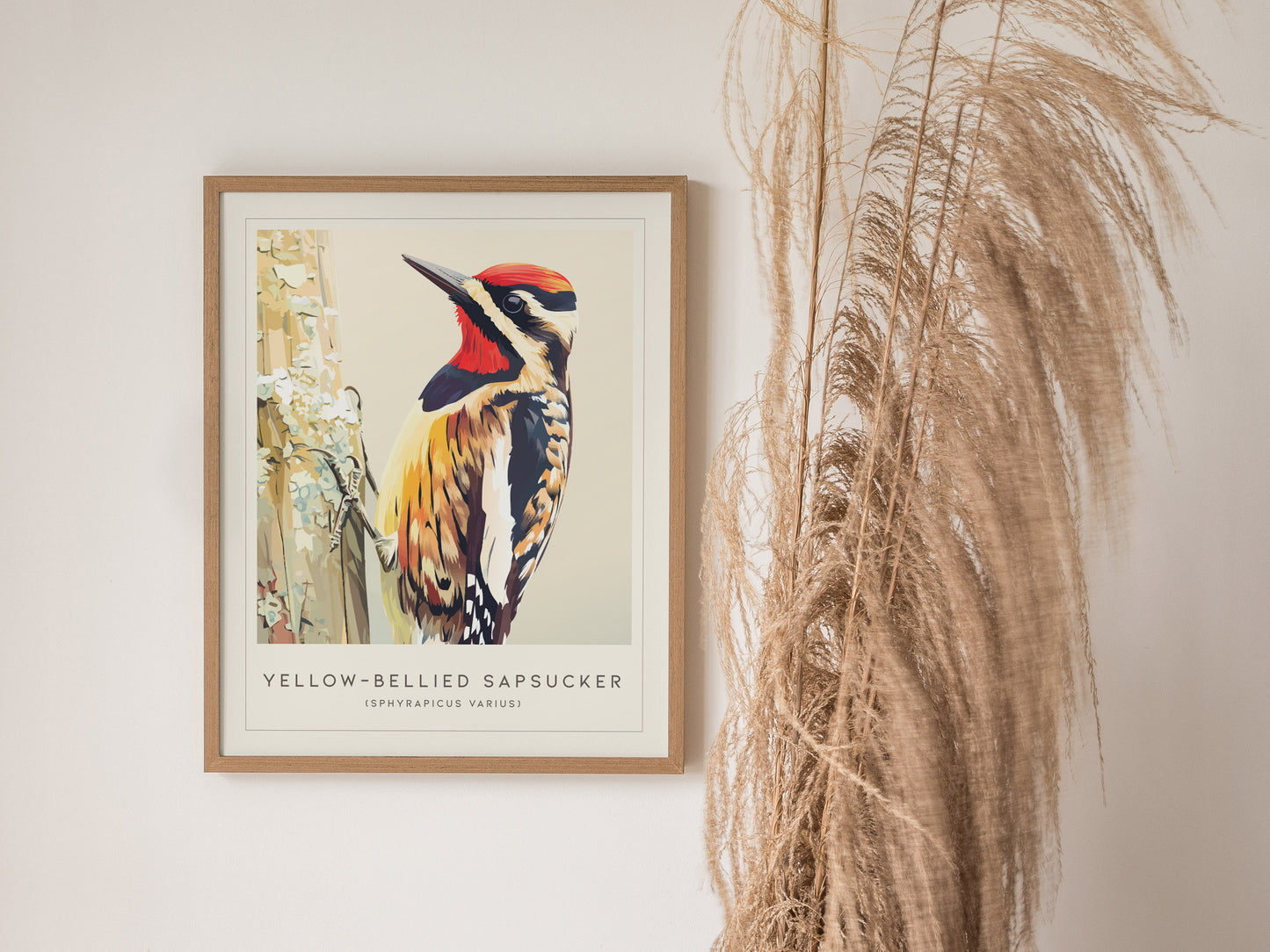 Yellow-bellied Sapsucker, Sphyrapicus varius Poster | Woodland Bird Wall Art — styled in a modern interior