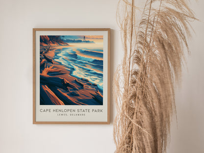 Cape Henlopen State Park Matte Border Poster | Lewes, Delaware Travel Wall Art — styled in a modern interior