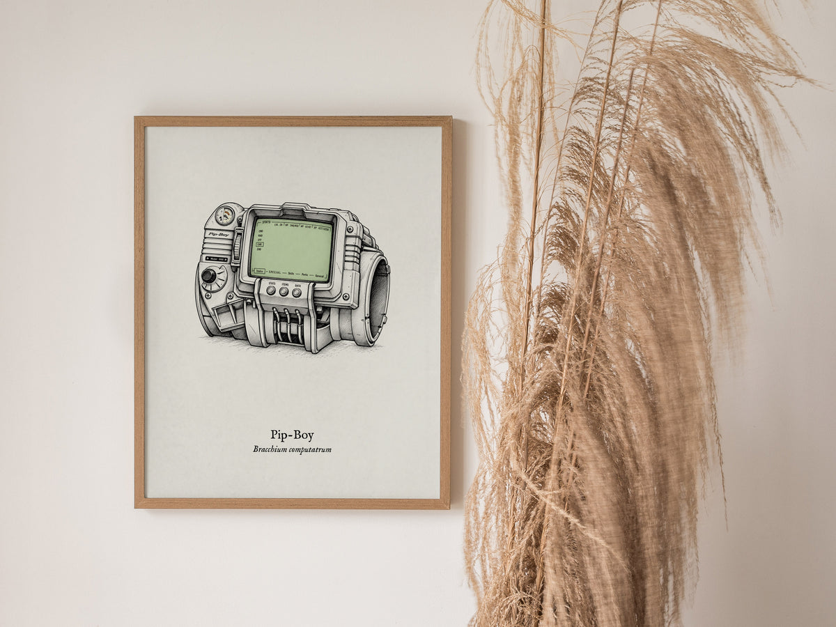 Pip-Boy Poster | Bracchium Computatrum Vintage Scientific Ink Illustration Wall Art — styled in a modern interior