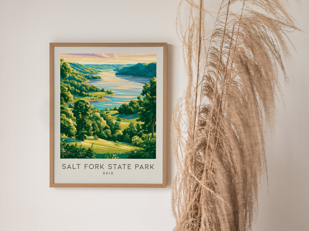 Salt Fork State Park Matte Border Poster | Ohio Destination Print Travel Wall Art — styled in a modern interior