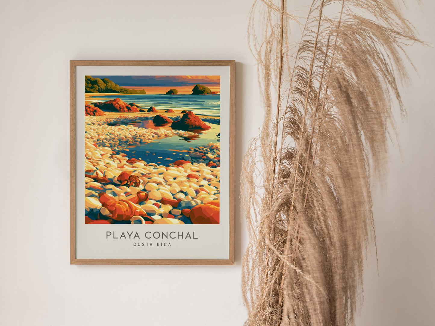 Playa Conchal Matte Border Poster | Costa Rica Vacation Wall Art — styled in a modern interior