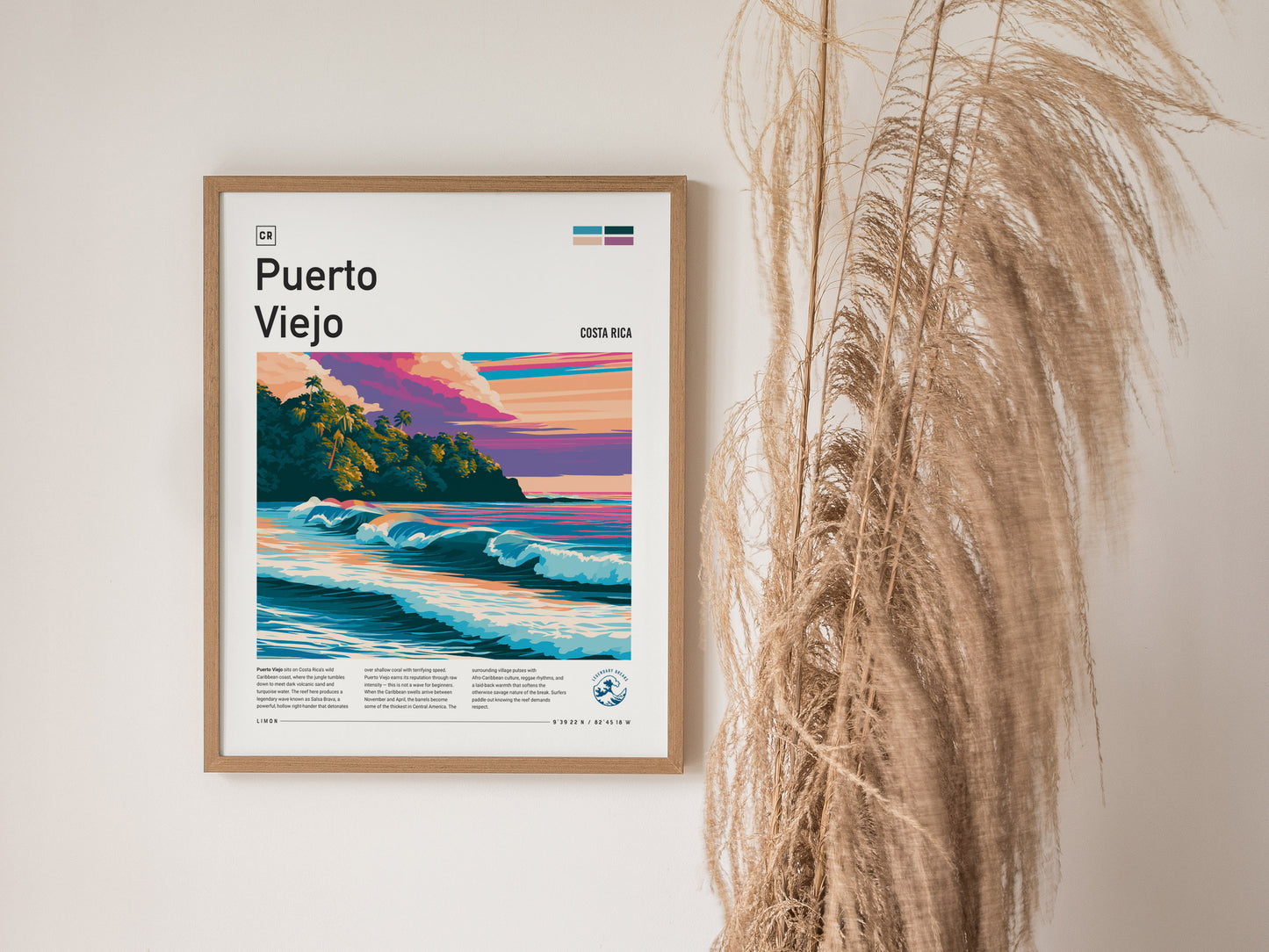 Puerto Viejo, Costa Rica Poster | Tropical Surf & Jungle Paradise Wall Art — styled in a modern interior