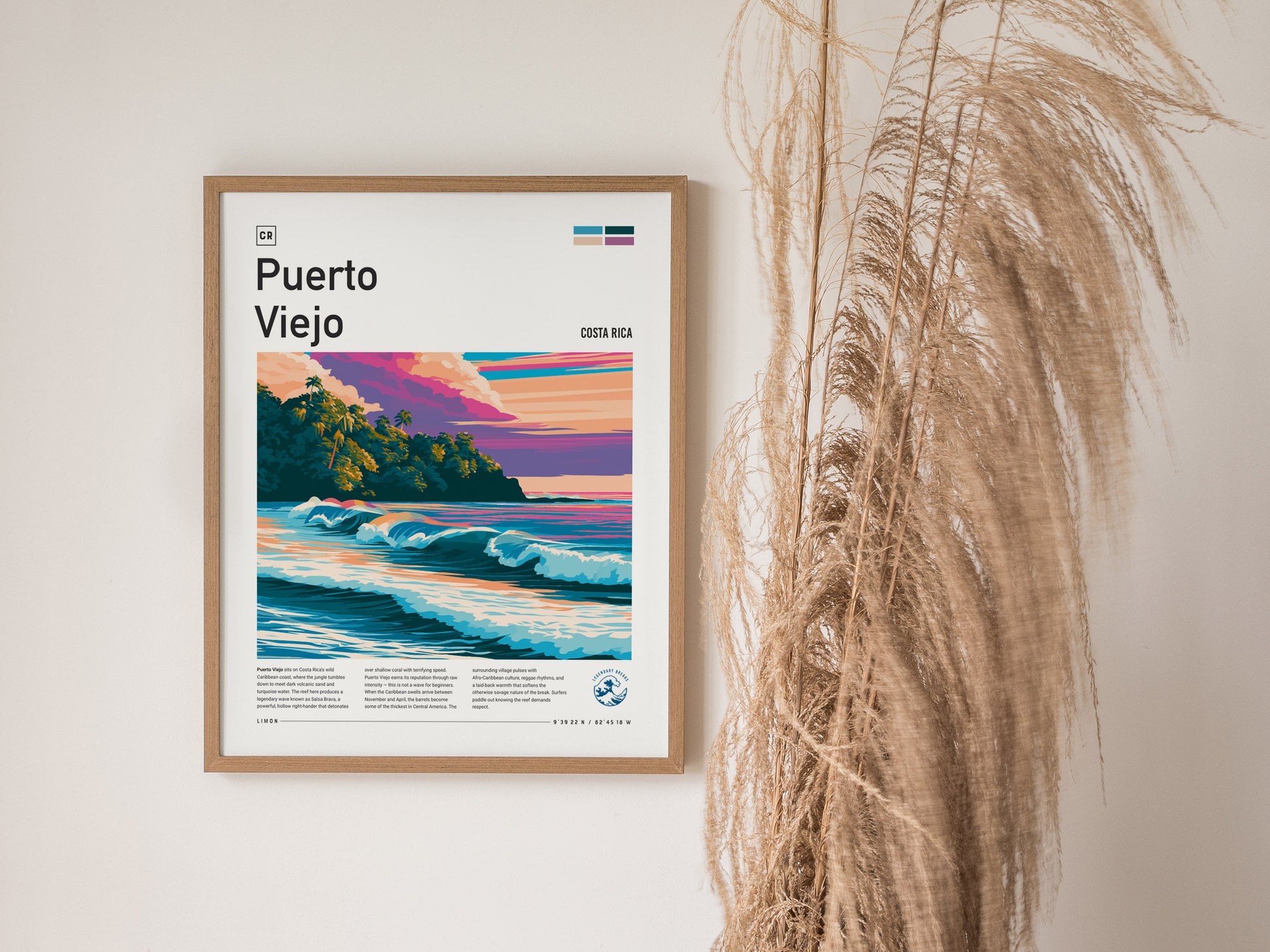 Puerto Viejo, Costa Rica Poster | Tropical Surf & Jungle Paradise Wall Art — styled in a modern interior