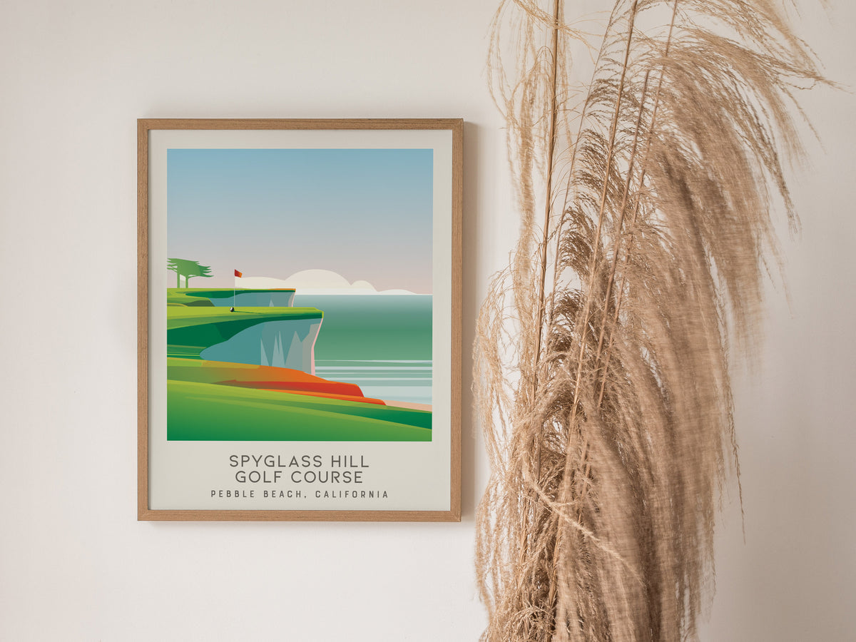 Spyglass Hill Golf Course Matte Border Poster | Pebble Beach, California Travel Wall Art — styled in a modern interior