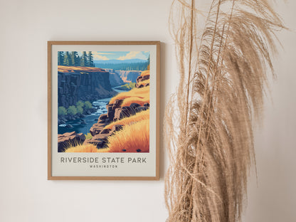 Riverside State Park Matte Border Poster | Washington Travel Wall Art — styled in a modern interior