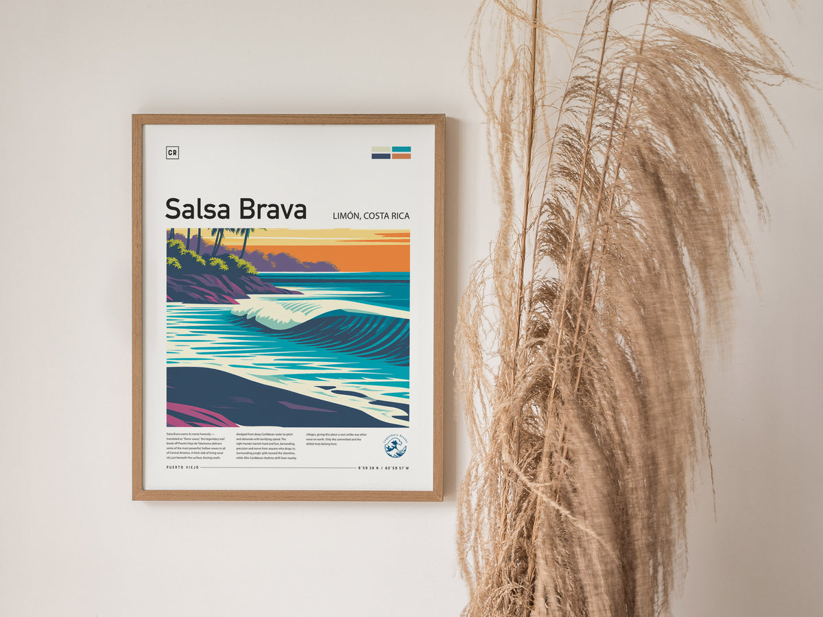 Salsa Brava, Limón, Costa Rica Poster | Caribbean Surf Wave Print Wall Art — styled in a modern interior