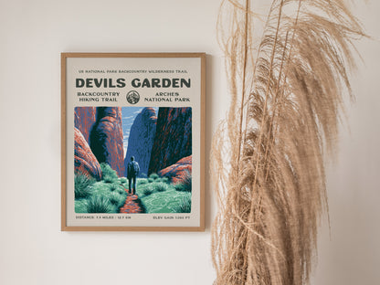 Devils Garden, Arches National Park Poster | Hiker Gift | Sandstone Fins & Arches Wall Art — styled in a modern interior