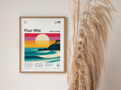 Four Mile, Santa Cruz, California Poster | Surf Wall Art & Beach House Decor — styled in a modern interior
