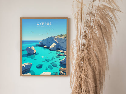 Cyprus Travel Poster | Coastal Mediterranean Wall Art | Framed or Unframed