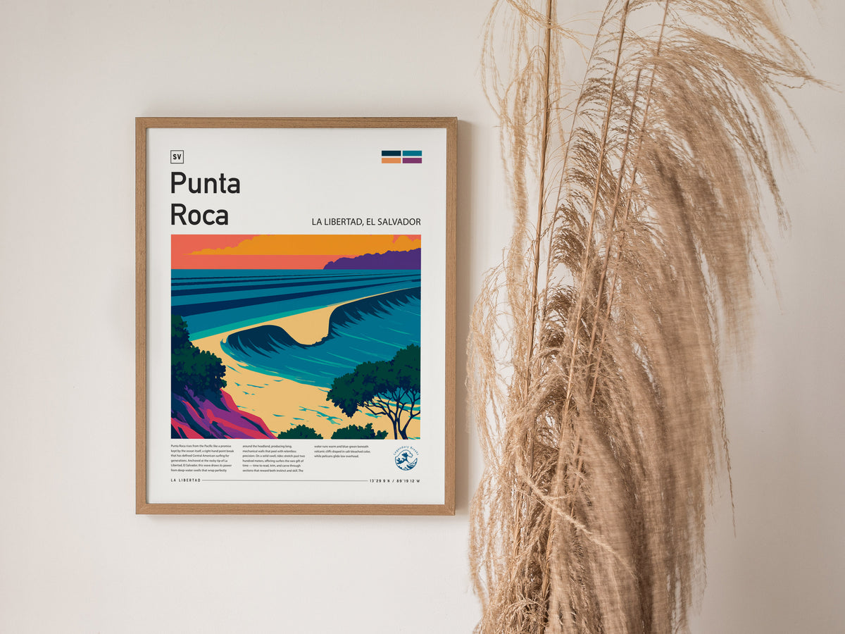 Punta Roca, La Libertad, El Salvador Poster | Surf Wall Art & Wave Print — styled in a modern interior