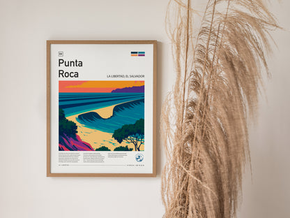 Punta Roca, La Libertad, El Salvador Poster | Surf Wall Art & Wave Print — styled in a modern interior