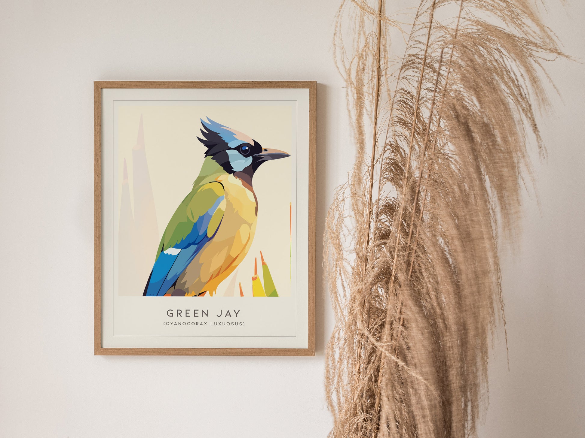 Green Jay, Cyanocorax luxuosus Poster | Tropical Bird Wall Art — styled in a modern interior