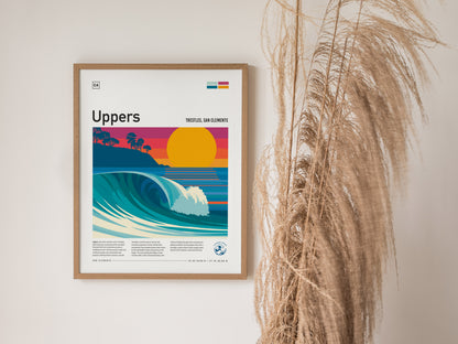 Uppers, Trestles Poster | Golden Hour Barrel Surf Wall Art — styled in a modern interior