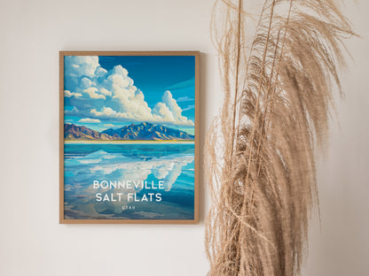 Bonneville Salt Flats, Utah Poster | Vast Desert Horizon Vacation Wall Art — styled in a modern interior