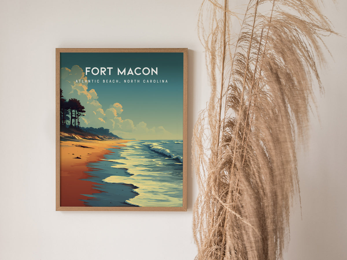 Fort Macon, Atlantic Beach, North Carolina Poster | Beach House Decor Wall Art — styled in a modern interior