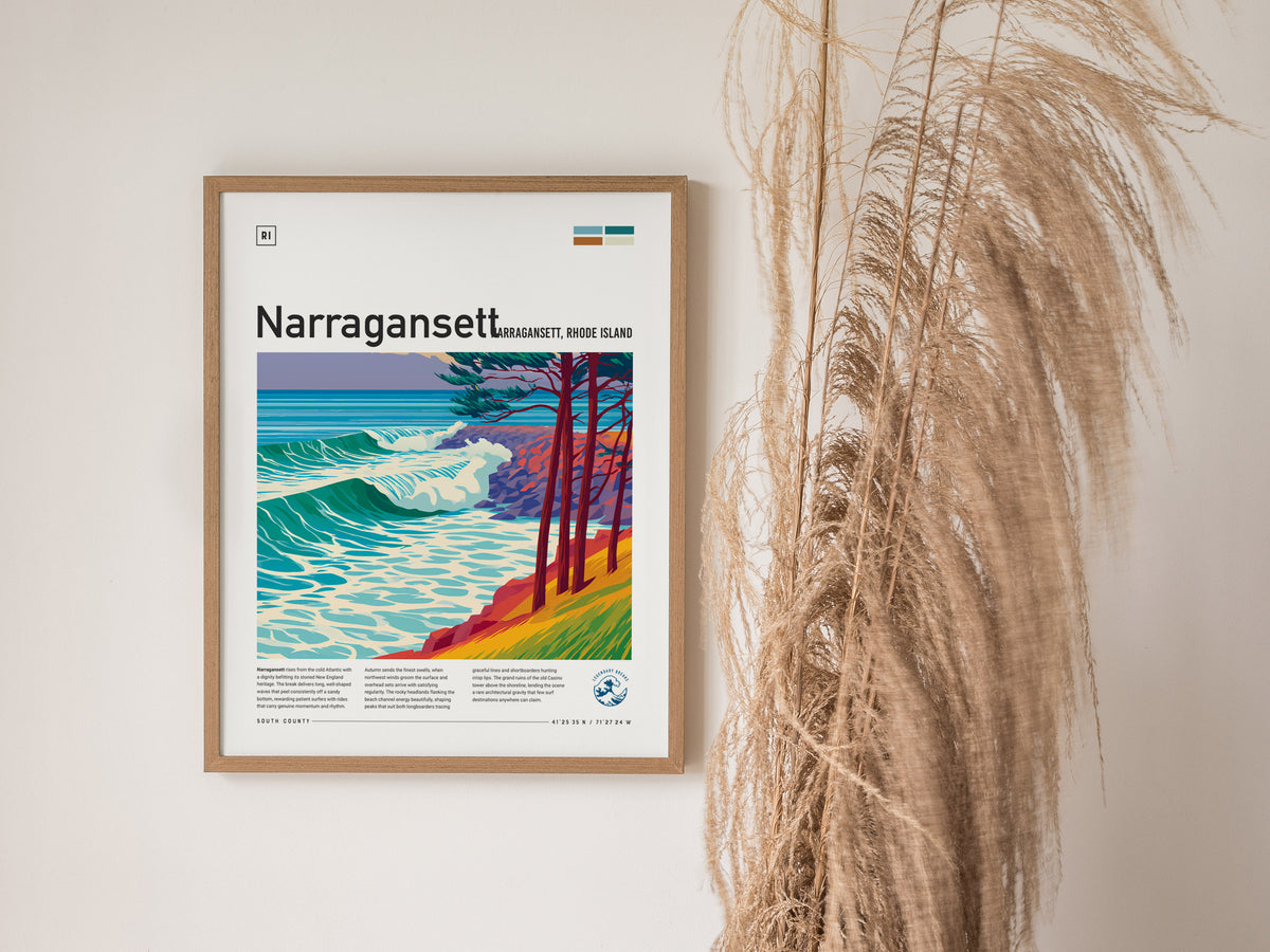 Narragansett, Rhode Island Poster | Surf Wall Art Beach House Decor — styled in a modern interior
