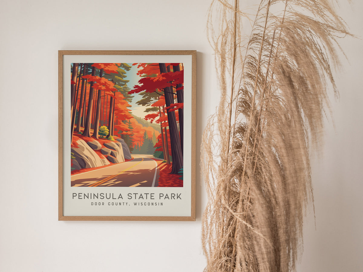 Peninsula State Park Matte Border Poster | Door County, Wisconsin Destination Print — styled in a modern interior