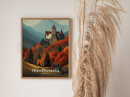 Transylvania Travel Poster | Romania Bran Castle Wall Art
