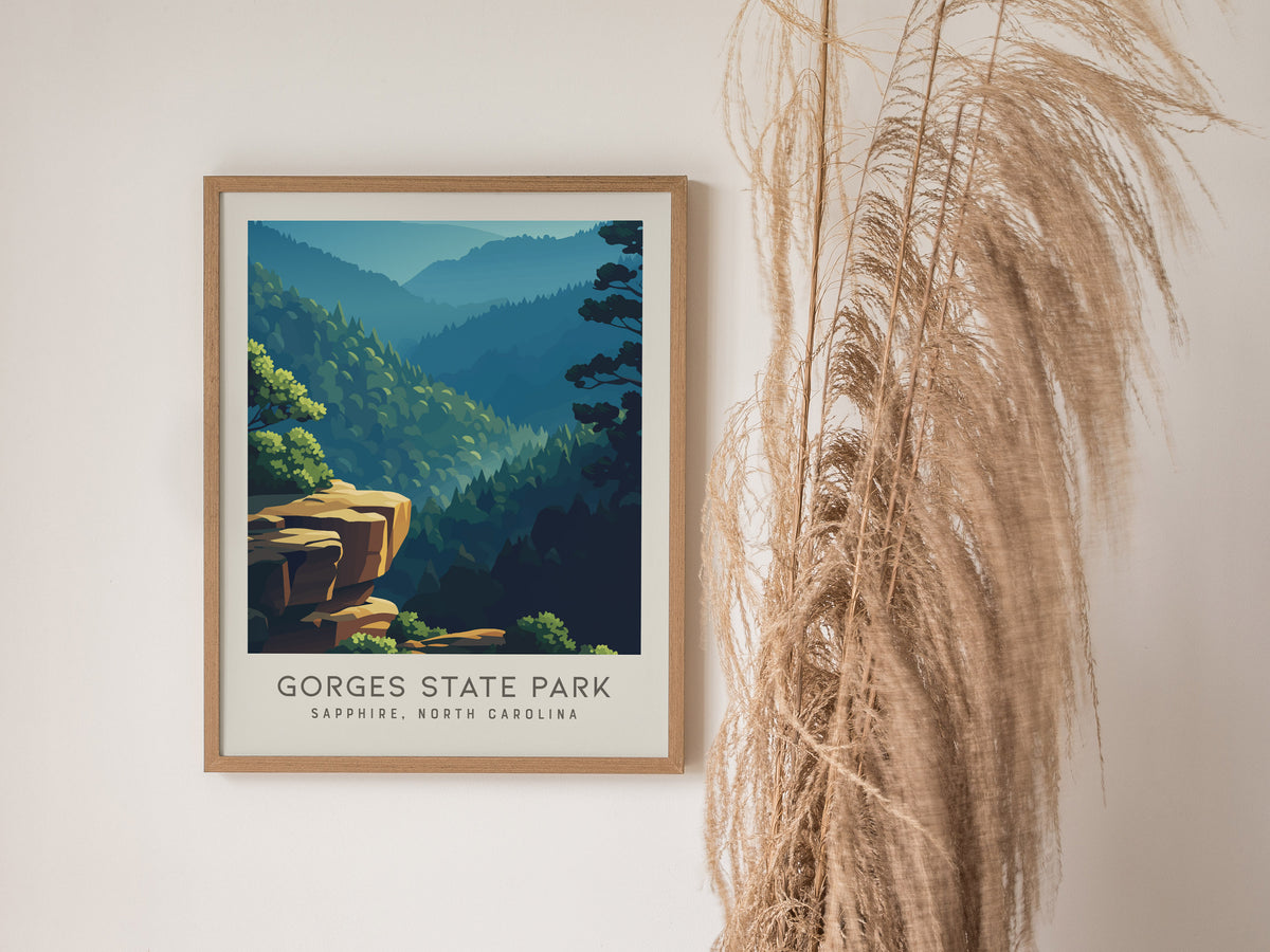 Gorges State Park Matte Border Poster | Sapphire, North Carolina Destination Print — styled in a modern interior