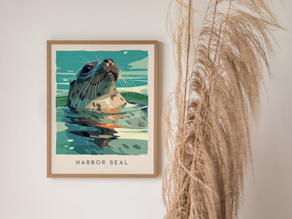 Harbor Seal, Phoca vitulina Poster | Coastal Wildlife Wall Art — styled in a modern interior