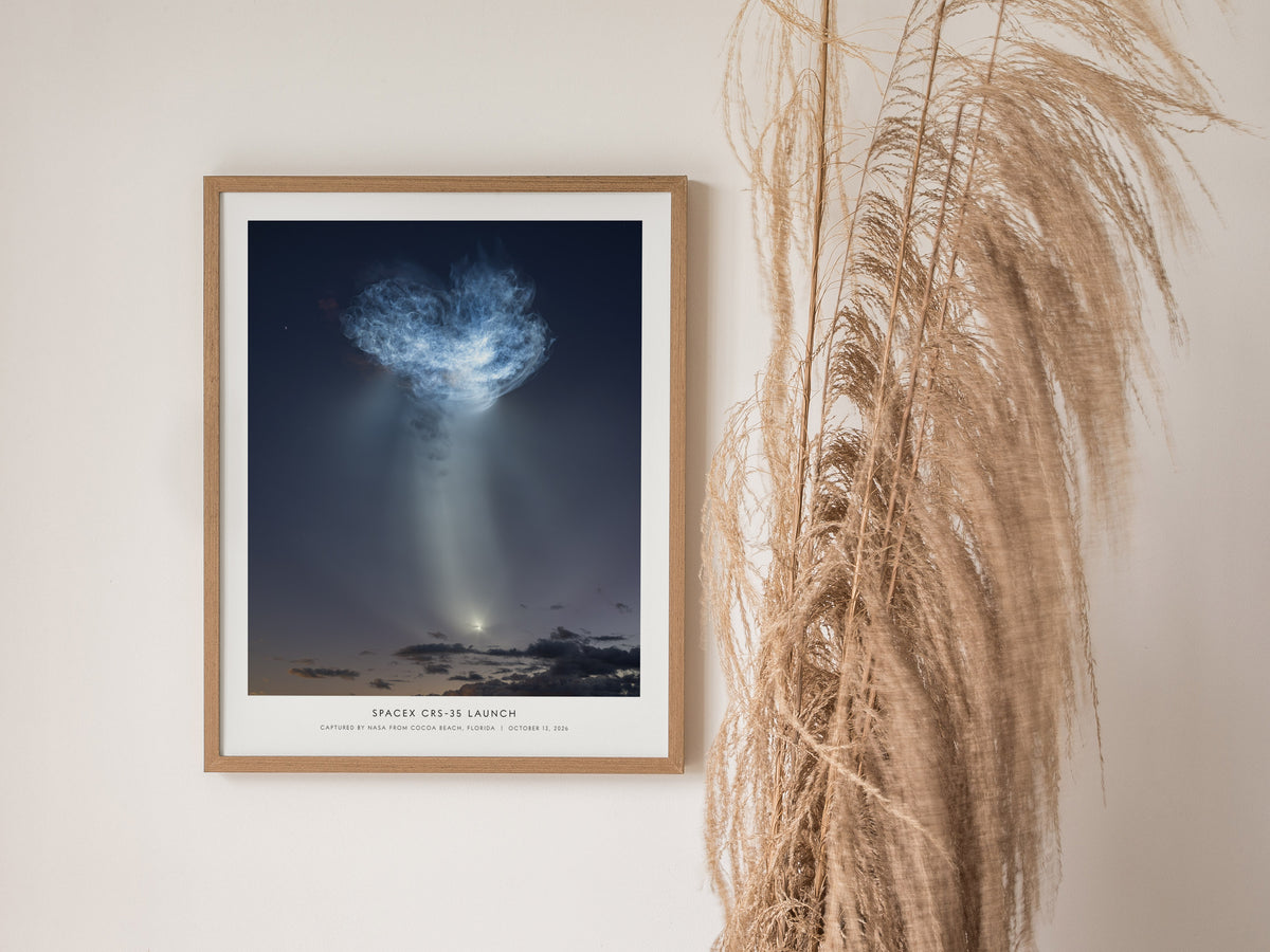 SpaceX CRS-35 Launch Poster | Captured by NASA From Cocoa Beach, Florida Space Photography Wall Art — styled in a modern inte