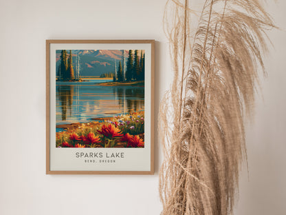 Sparks Lake Matte Border Poster | Bend, Oregon Destination Print Travel Wall Art — styled in a modern interior