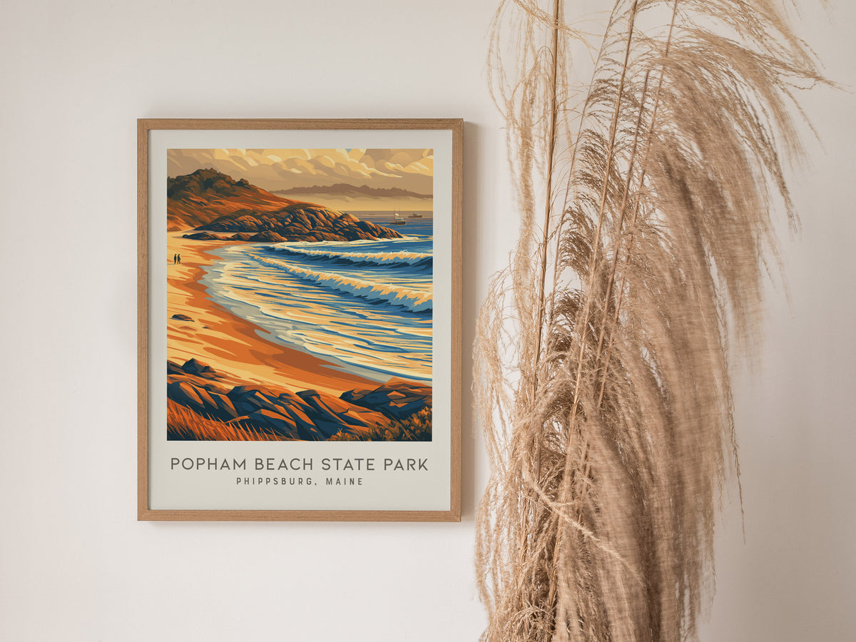 Popham Beach State Park Matte Border Poster | Phippsburg, Maine Coastal Beach Decor — styled in a modern interior