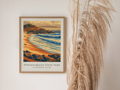Popham Beach State Park Matte Border Poster | Phippsburg, Maine Coastal Beach Decor — styled in a modern interior