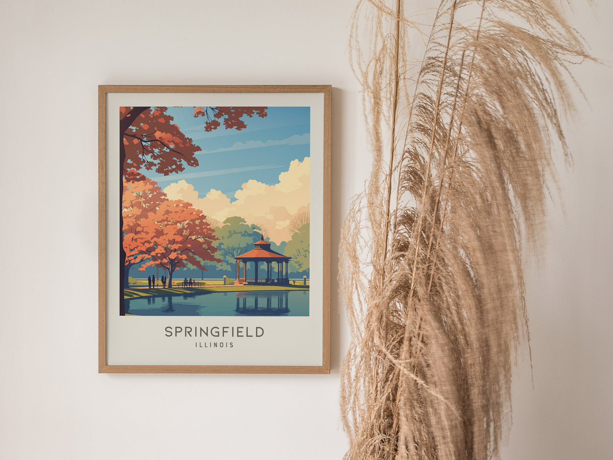 Springfield Matte Border Poster | Illinois Travel Wall Art — styled in a modern interior