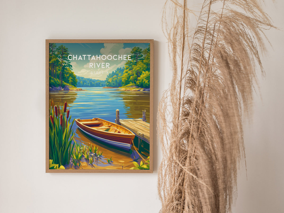 Chattahoochee River, Georgia Poster | Tropical Beach Print Beach House Decor Wall Art — styled in a modern interior
