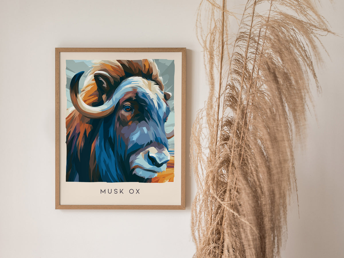 Musk Ox, Ovibos moschatus Poster | Arctic Tundra Wildlife Wall Art — styled in a modern interior