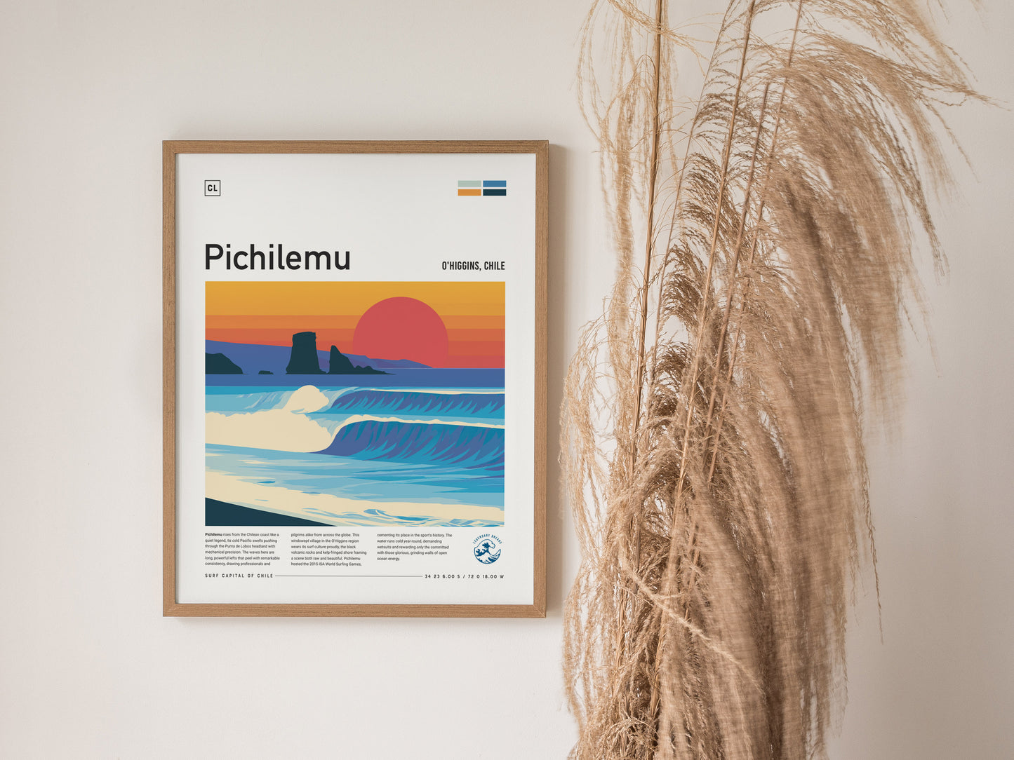 Pichilemu, Chile Poster | Pacific Surf & Coastal Cliffs Wall Art — styled in a modern interior