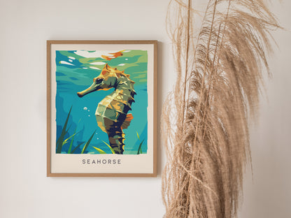 Seahorse Wildlife Poster | Graceful Ocean Dweller Fine Wall Art — styled in a modern interior