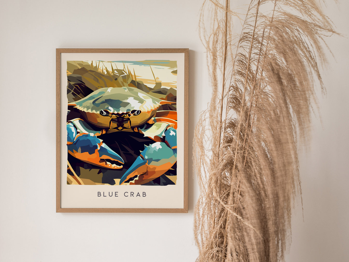 Blue Crab, Callinectes sapidus Poster | Coastal Wildlife Wall Art — styled in a modern interior