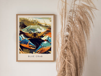 Blue Crab, Callinectes sapidus Poster | Coastal Wildlife Wall Art — styled in a modern interior
